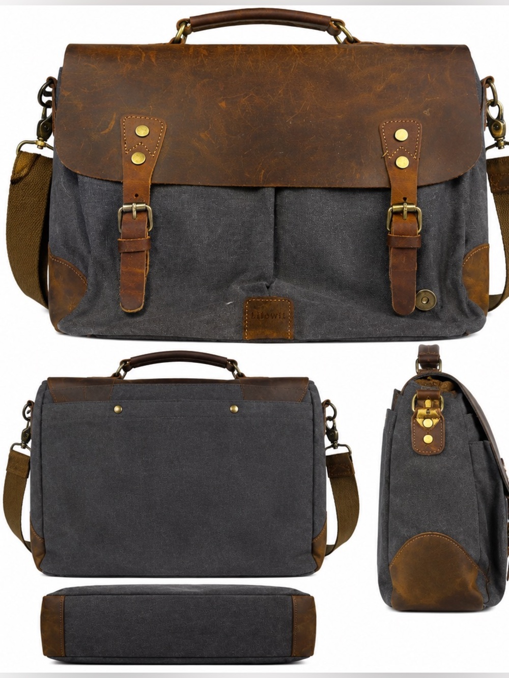 Lifewit Waxed Canvas & Leather Messenger Bag Laptop Briefcase Crossbody Satchel